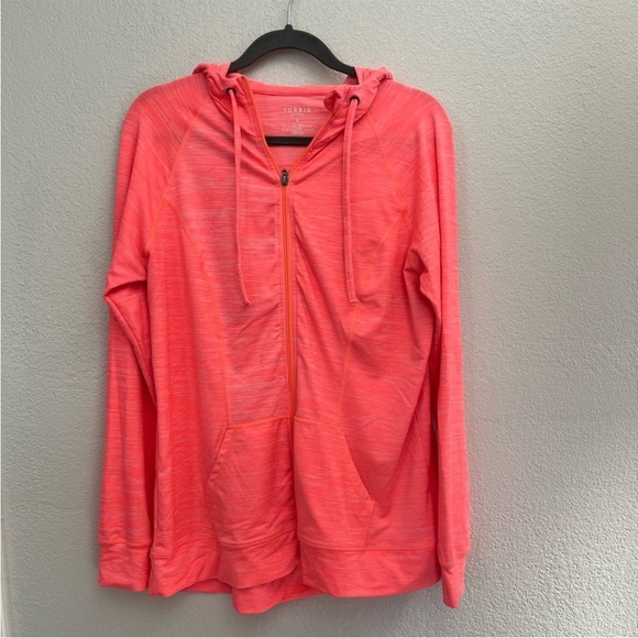 Torrid Neon Coral Active Hooded Zip Jacket, Size 0X (L/12) - Picture 1 of 6